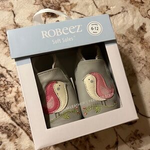 Robeez Gray Baby Shoes with Pink and Cream Bird